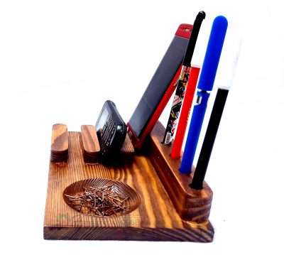 Wooden Cell Phone Stands with Pencil Holders – Handcrafted Wood IPone and Pen Stand, Business Cards Holder