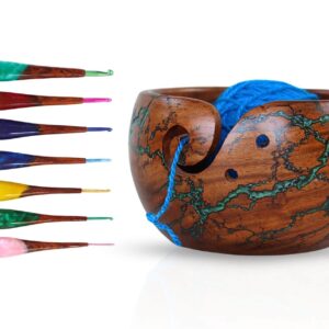 Wooden Yarn Bowl & Ergonomic Crochet Hook Set