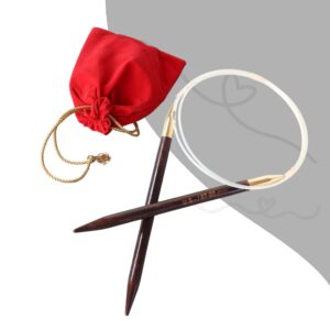 Rosewood Fixed Circular Knitting Needle with Velvet Pouch – 36-inch Cord and Multiple Sizes