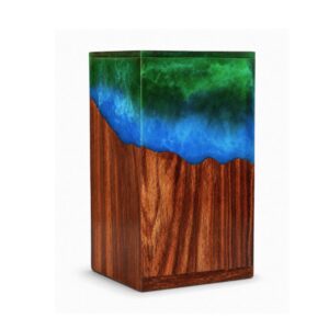 Handicrafts House Gradient Epoxy resin cremation urn placed on a white background.