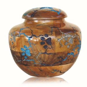Carved Paw & Thunder Design Wooden Pet Ashes Urn - 5 sizes