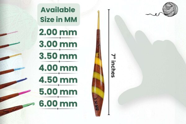 Wood & Resin Crochet Hooks Set with Aluminum Tips – 7 Sizes, Handcrafted with Resin Accents