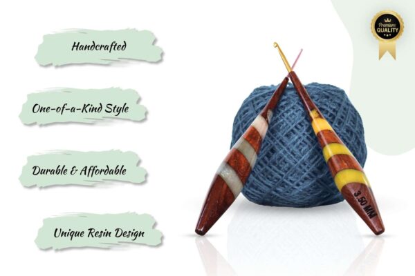 Wood & Resin Crochet Hooks Set with Aluminum Tips – 7 Sizes, Handcrafted with Resin Accents