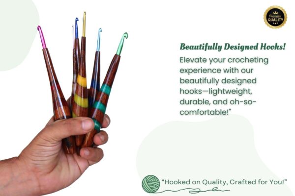 Wood & Resin Crochet Hooks Set with Aluminum Tips – 7 Sizes, Handcrafted with Resin Accents
