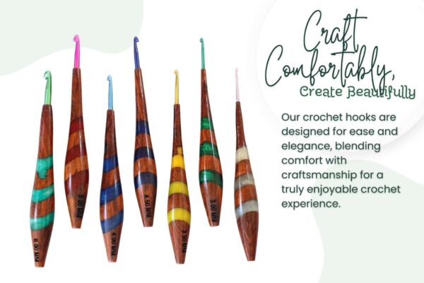 Wood & Resin Crochet Hooks Set with Aluminum Tips – 7 Sizes, Handcrafted with Resin Accents