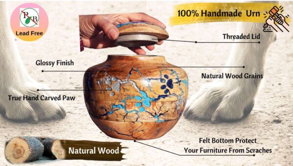 Carved Paw & Thunder Design Wooden Pet Ashes Urn - 5 sizes