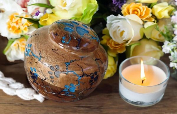 Carved Paw & Thunder Design Wooden Pet Ashes Urn - 5 sizes