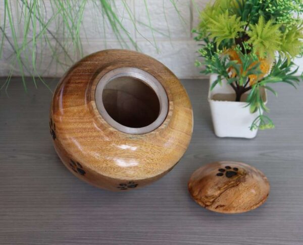 Carved Paw Wood Urn for Pet Ashes - 5 Sizes