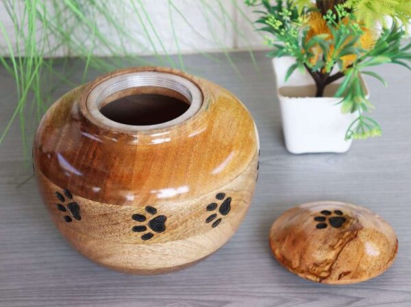 Carved Paw Wood Urn for Pet Ashes - 5 Sizes