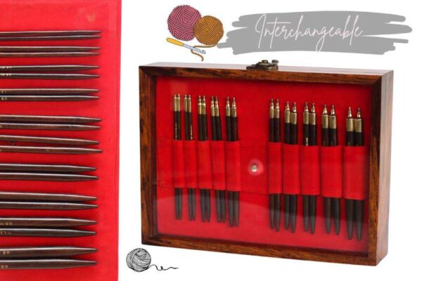Interchangeable Knitting Needles Set with Wooden Box Organizer