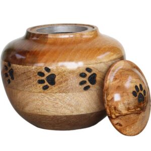 Carved Paw Wood Urn for Pet Ashes - 5 Sizes