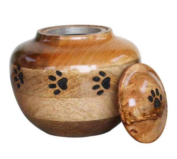 Carved Paw Wood Urn for Pet Ashes - 5 Sizes