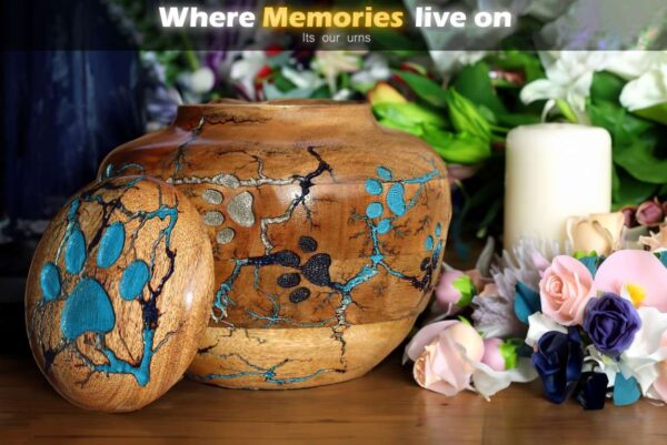 Carved Paw & Thunder Design Wooden Pet Ashes Urn - 5 sizes